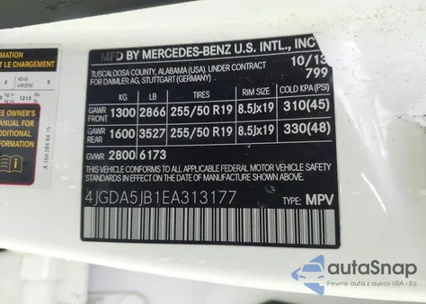 2014 Mercedes-Benz Ml 350 из США, поврежденный, VIN 4JGDA5JB1EA313177